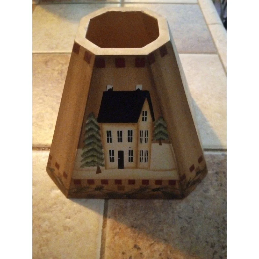 Bless Our Home Wooden Candle Jar Shade Folk Art Primitive Winter House Topper